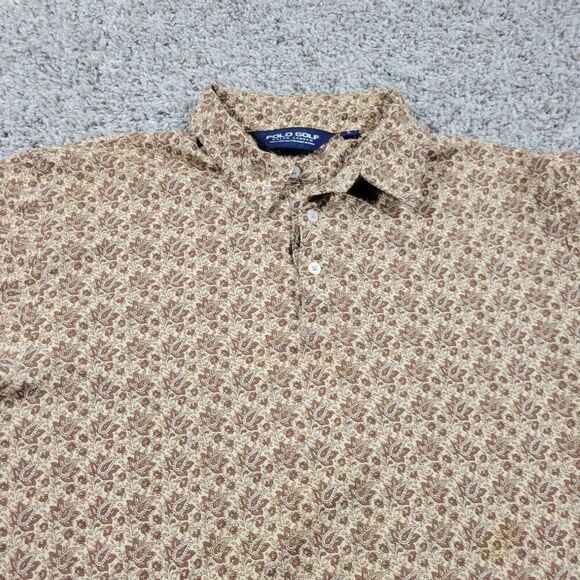 Polo Golf Ralph Lauren Shirt Mens Large Brown All Over Print Floral Short Sleeve - Picture 3 of 11
